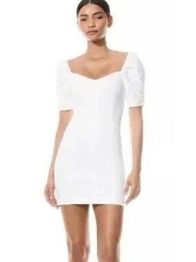 Alice + Olivia White Puff-Sleeve Sweetheart Mini Dress